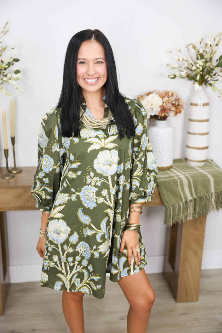 Olive & Blue Bloom Dress
