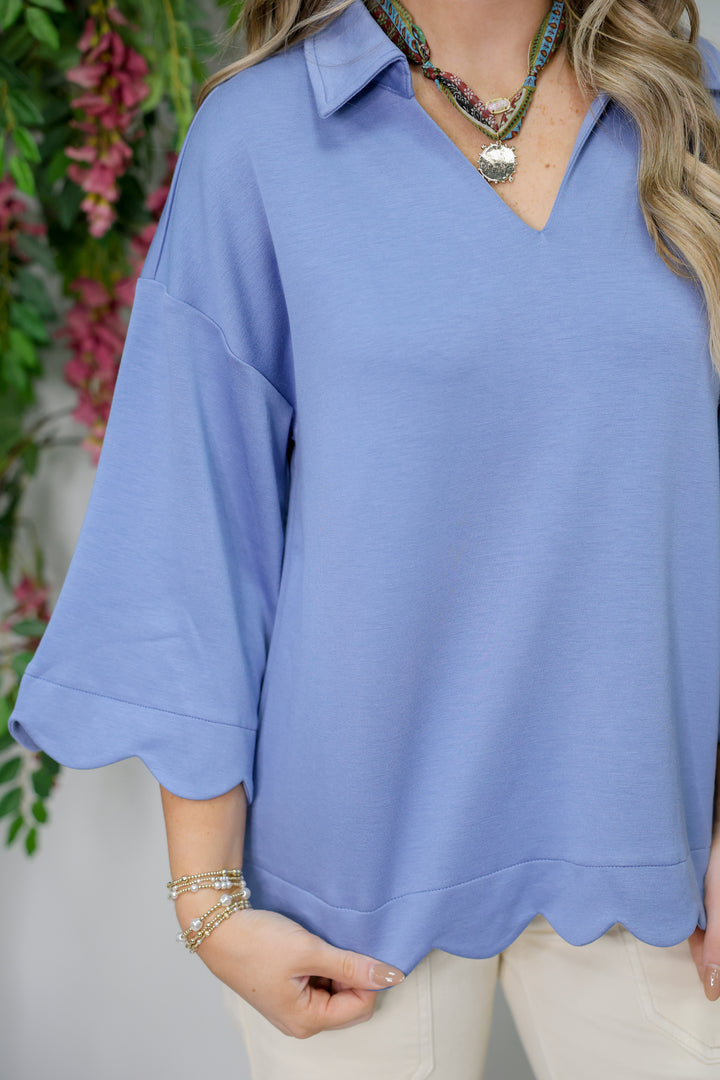 Butter Soft Scallop Edge Top "Denim Blue"