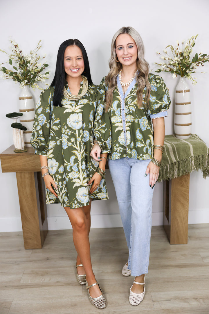 Olive & Blue Bloom Dress