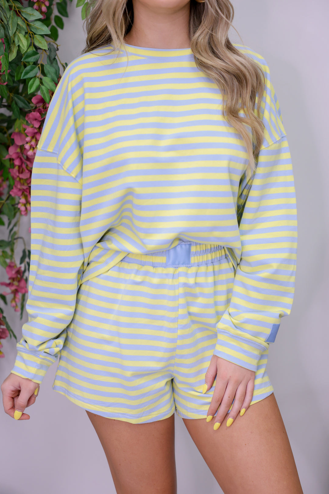 Striped Terry Shorts Set "Blue/Lemon"