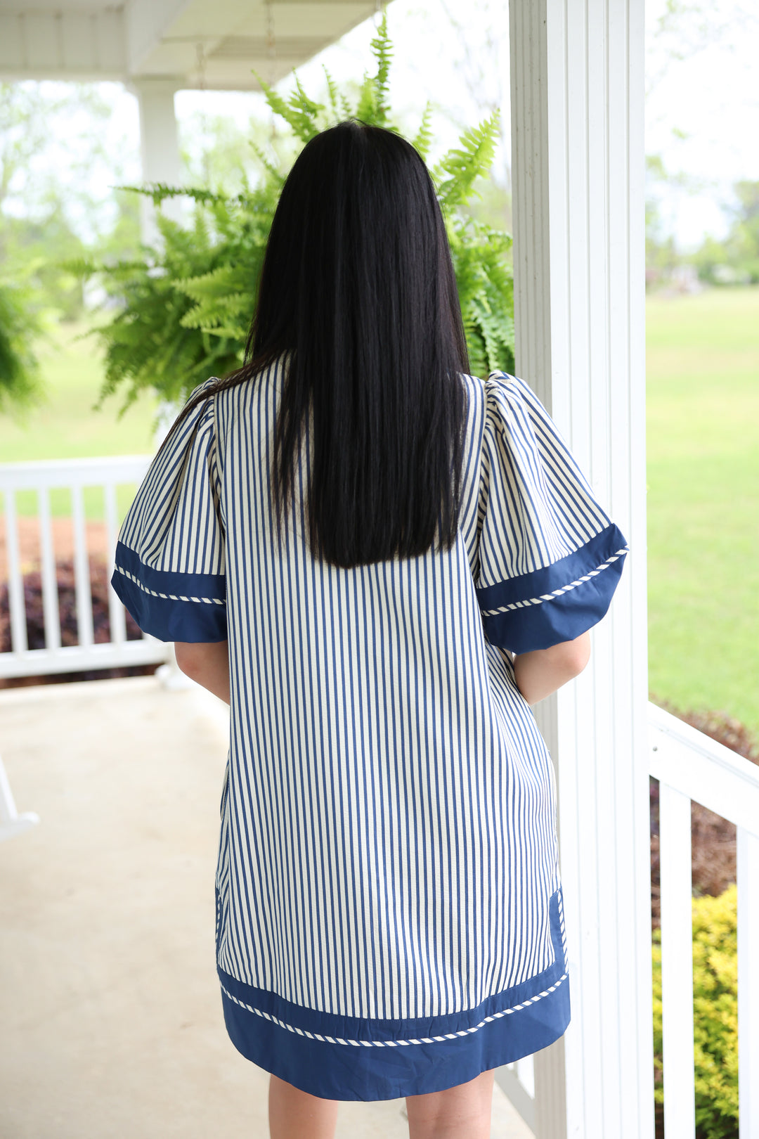 Sassy Stripes Puff Sleeve Dress "Indigo"