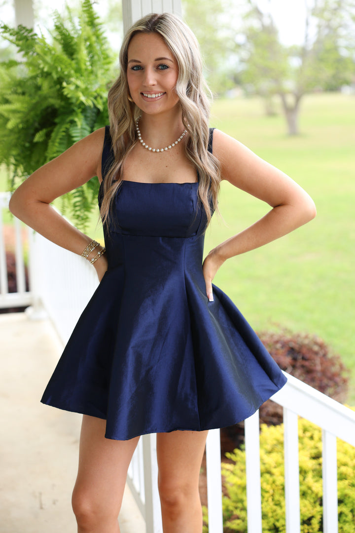 Tie Back Cutout Detail Mini Dress "Navy"