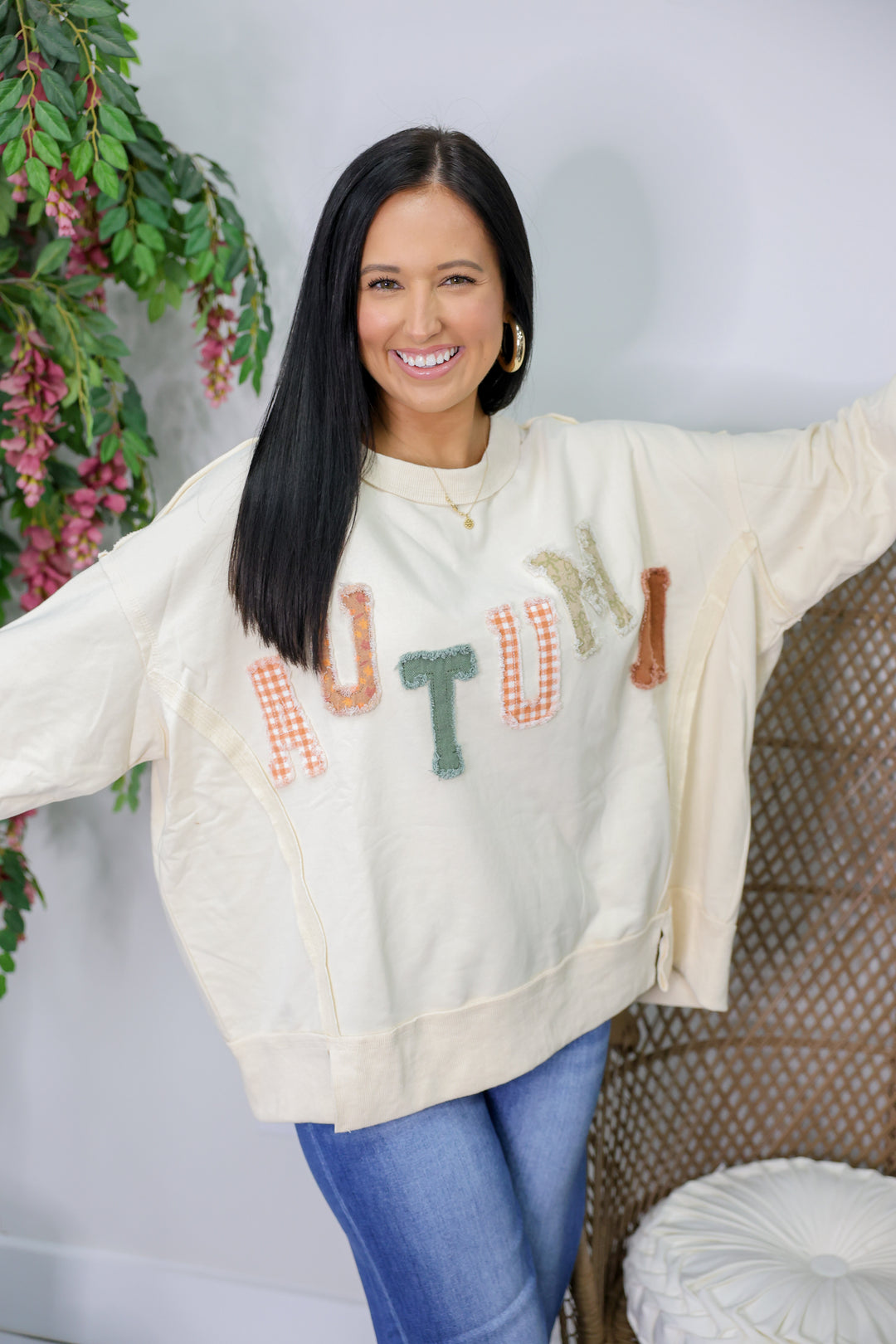 Autumn Printed Fabric Patch Sweatshirt