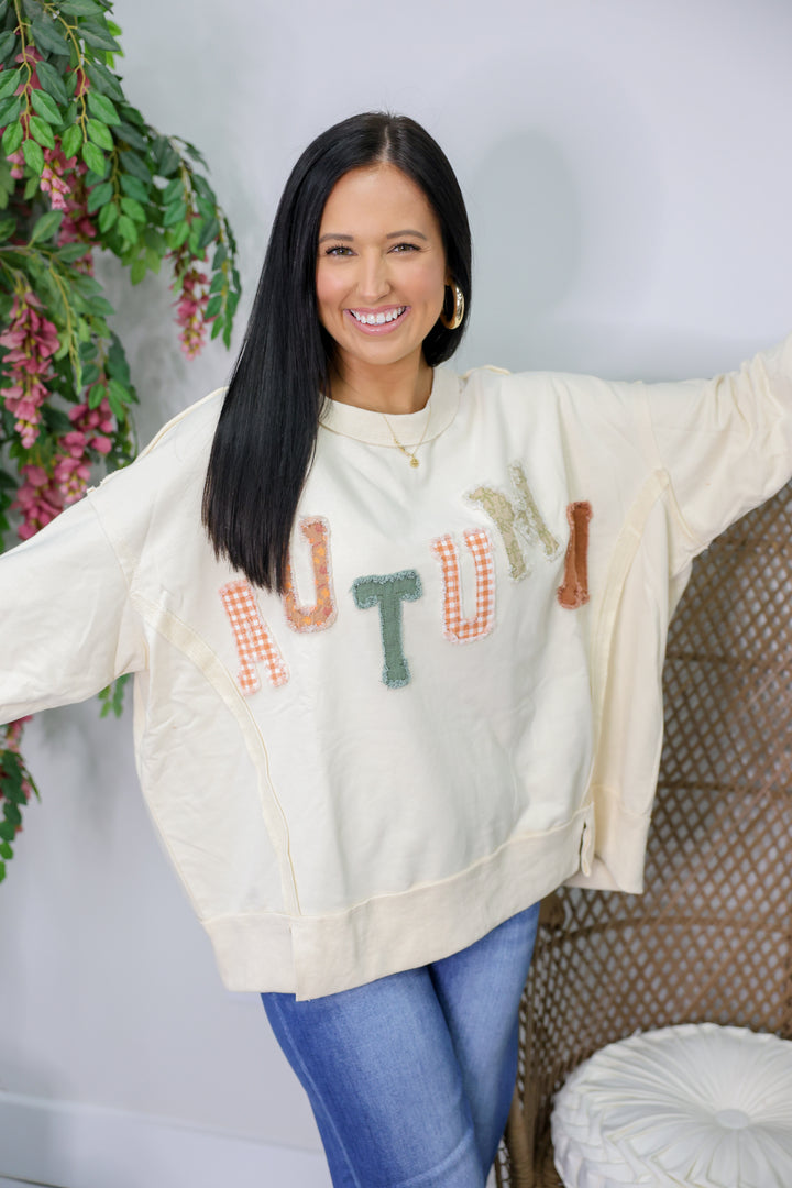 Autumn Printed Fabric Patch Sweatshirt