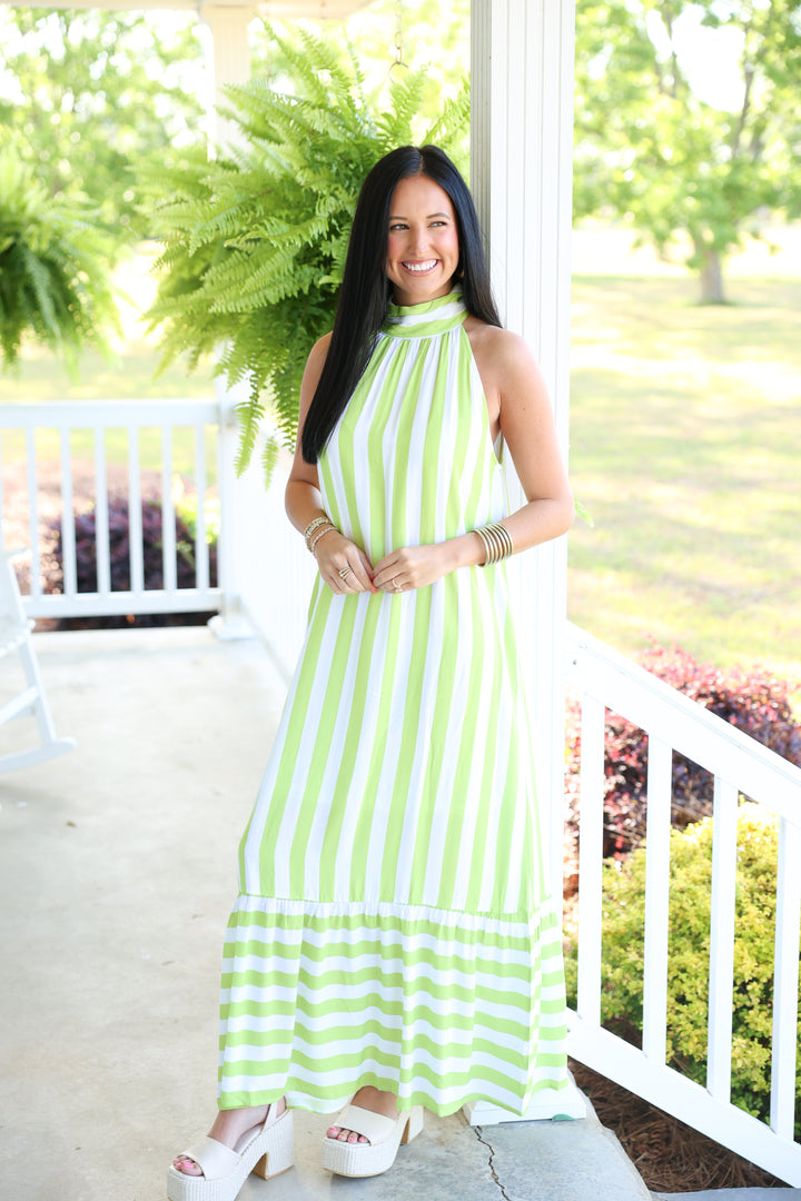 Carolina Coast Halter Neck Maxi Dress "Lime"