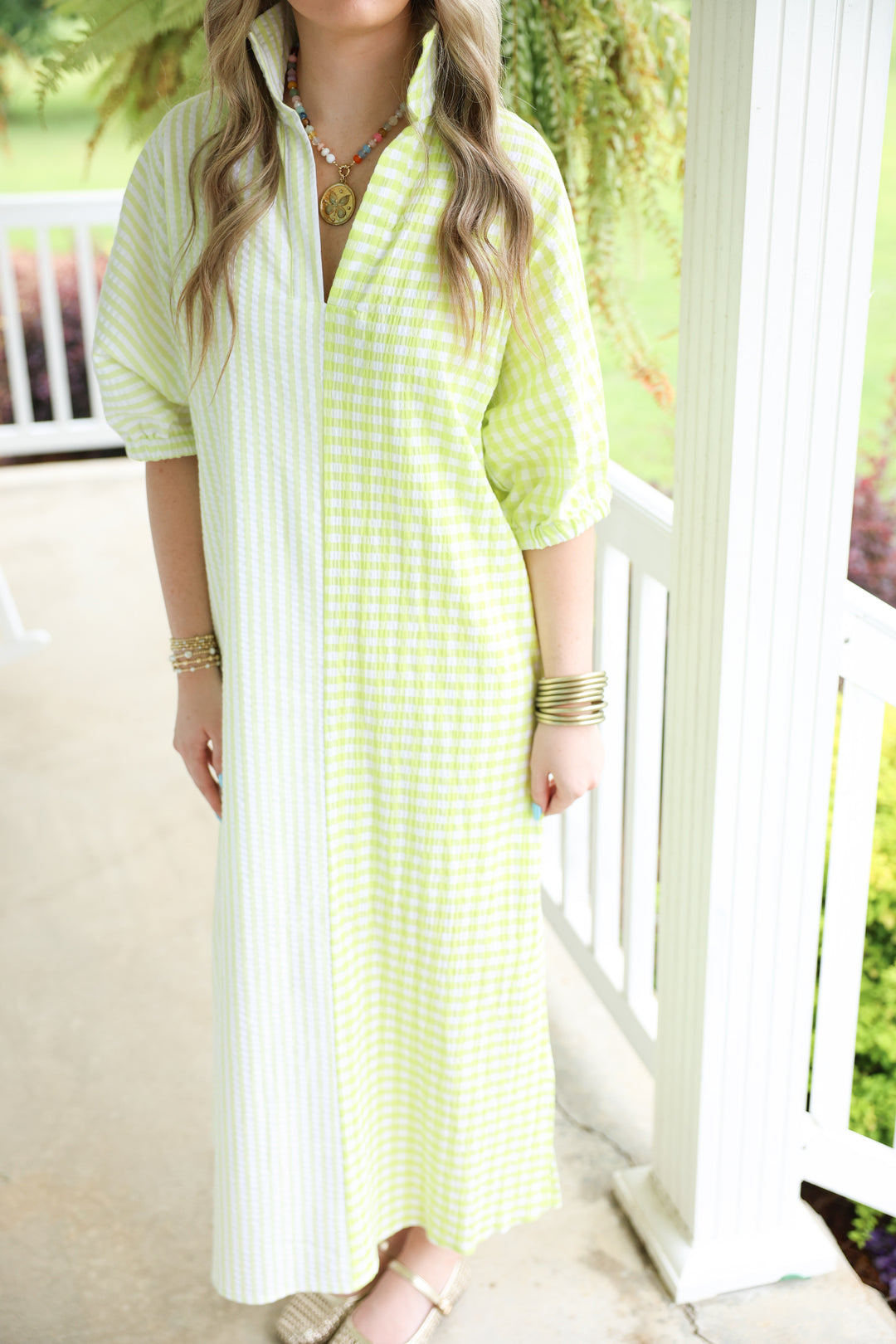 Adrienne - Blakely Midi Dress "Lime Multi Seersucker"