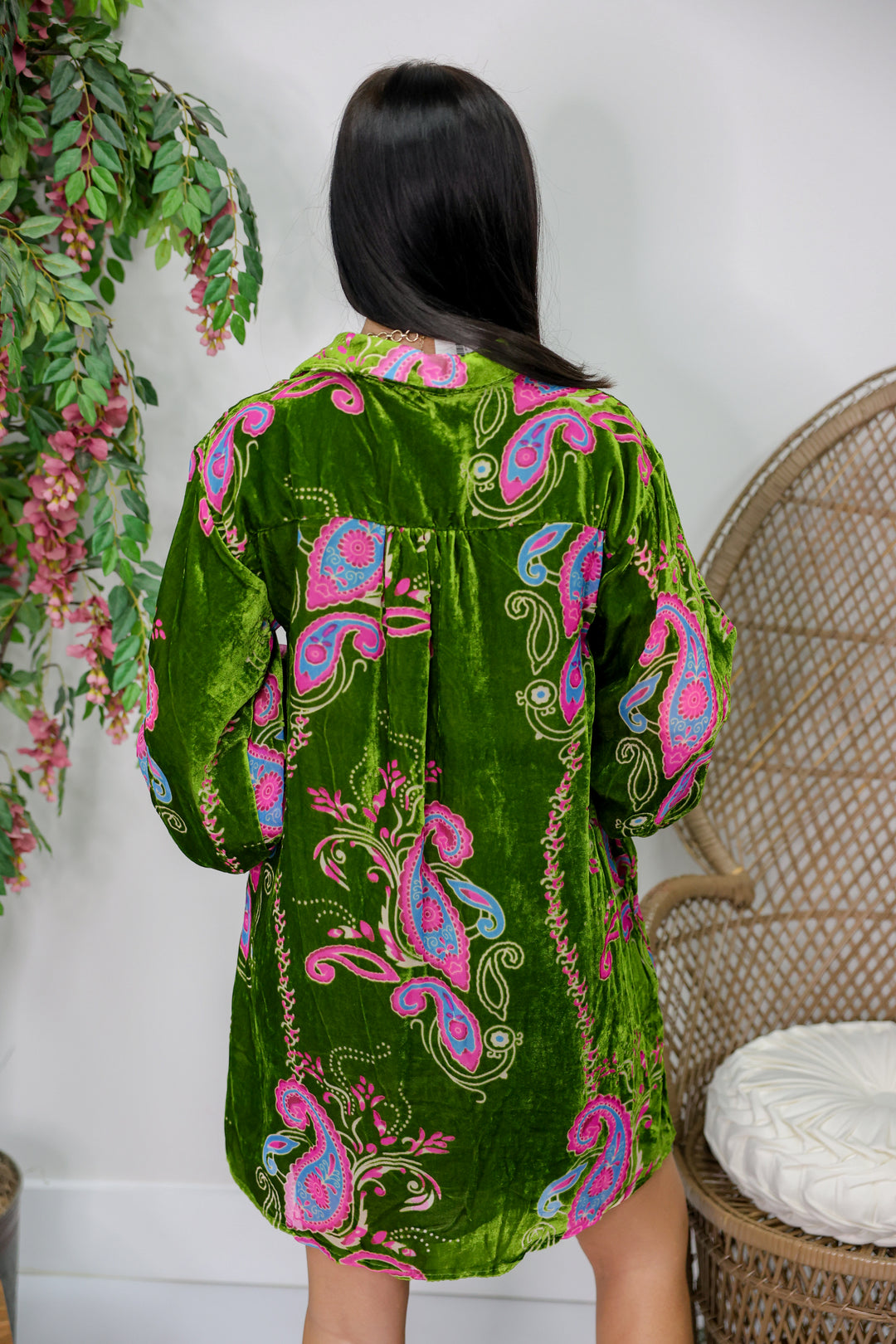 Paisley Dreams Velvet Dress "Avocado Green"