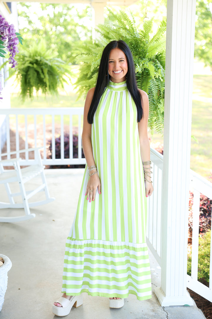 Carolina Coast Halter Neck Maxi Dress "Lime"