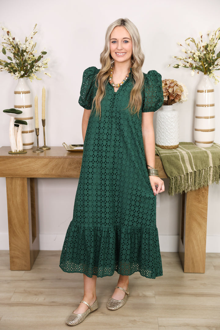 The Everlasting Eyelet Dress "H Green" Small