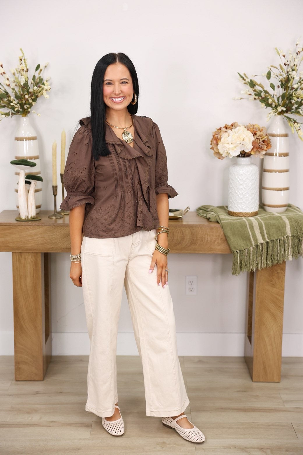 Classy Cotton Ruffle Top "Brown"