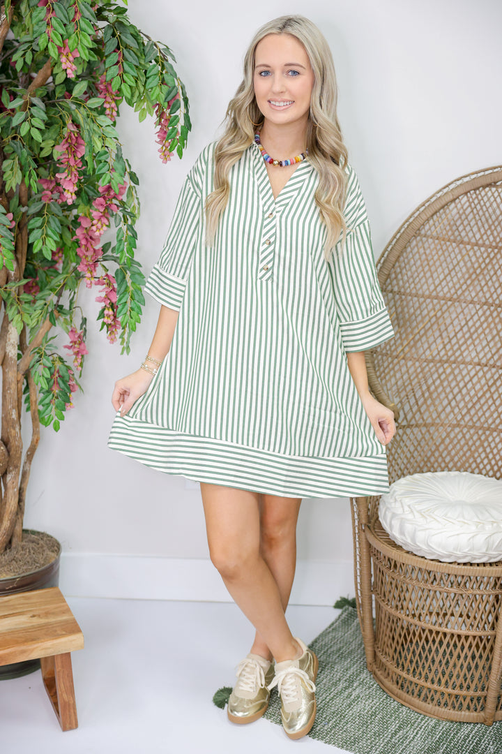 Sassy Stripes Dress "Pine"