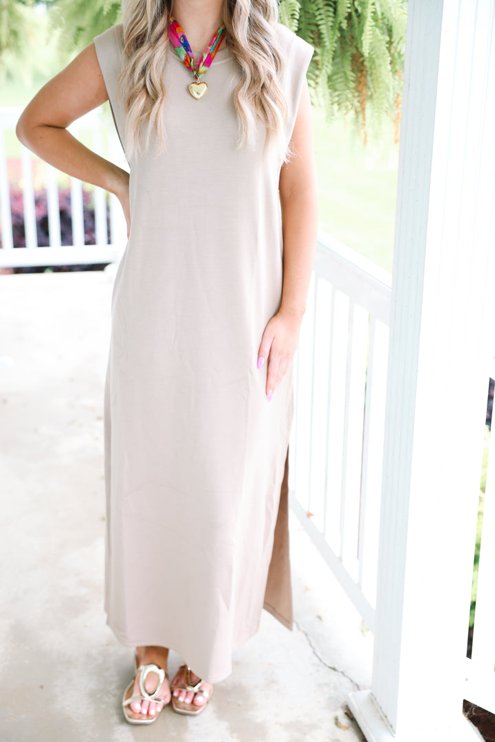 Butter Soft Side Slit Maxi "Taupe"