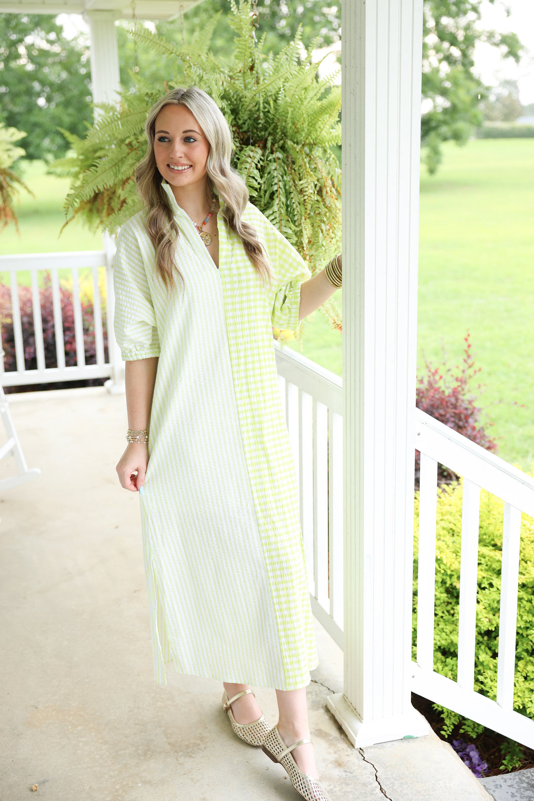 Adrienne - Blakely Midi Dress "Lime Multi Seersucker"