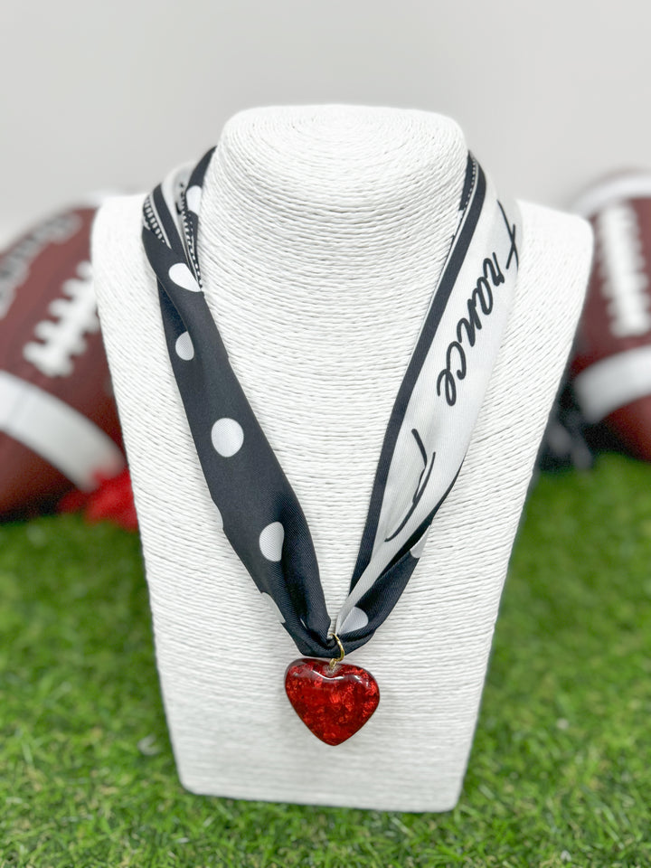 Hart Designs Jewelry - Black/White Polka Dot Scarf Necklace "Red Heart"
