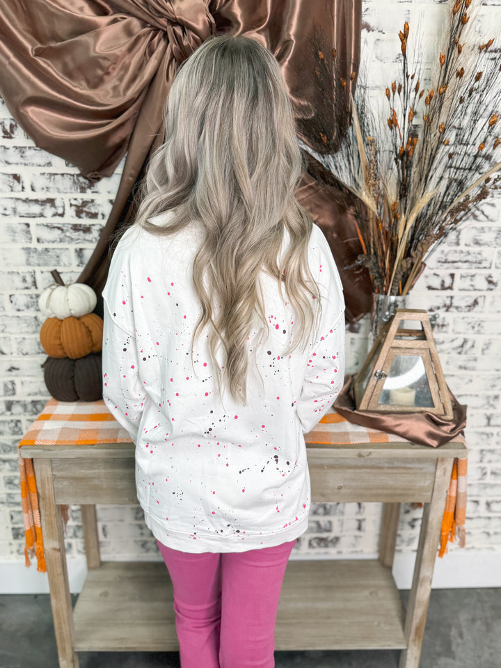 Splatter Paint Bow Sweatshirt