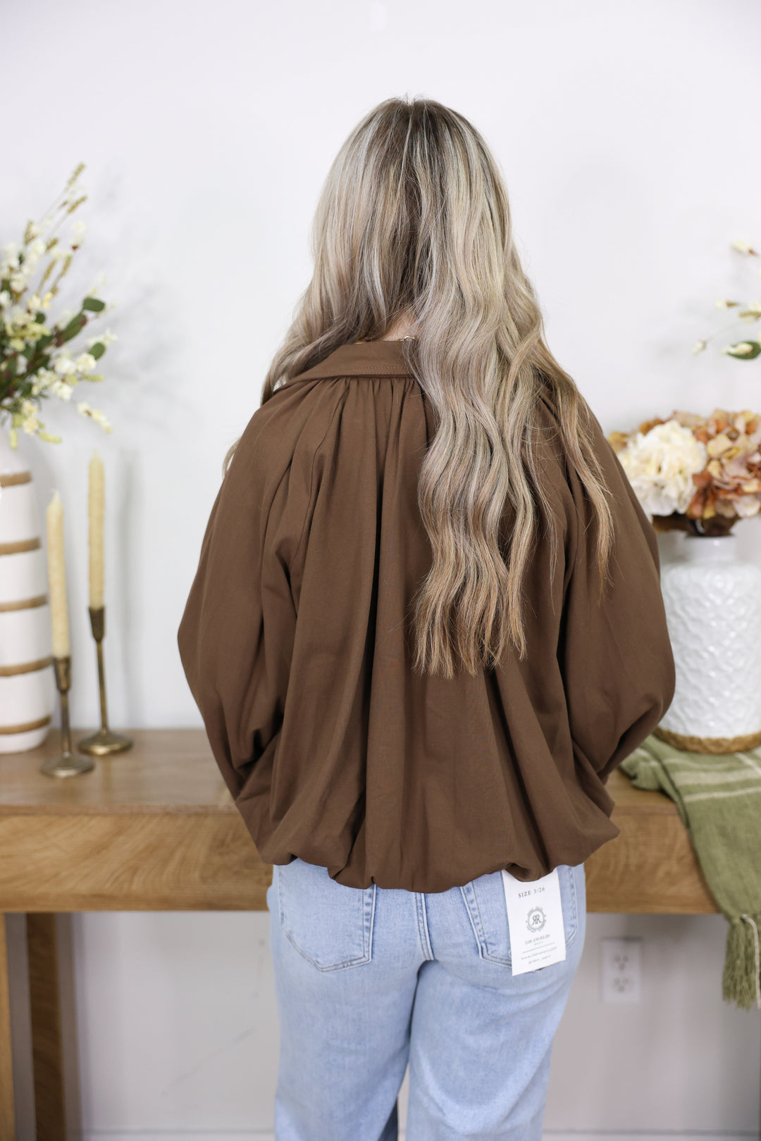 Solid Long Sleeve Jacket W/ Gold Zipper "Brown"