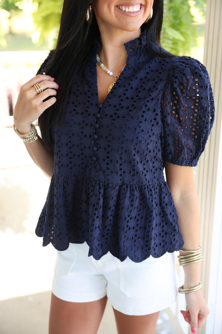 The Everlasting Eyelet Top "Navy"