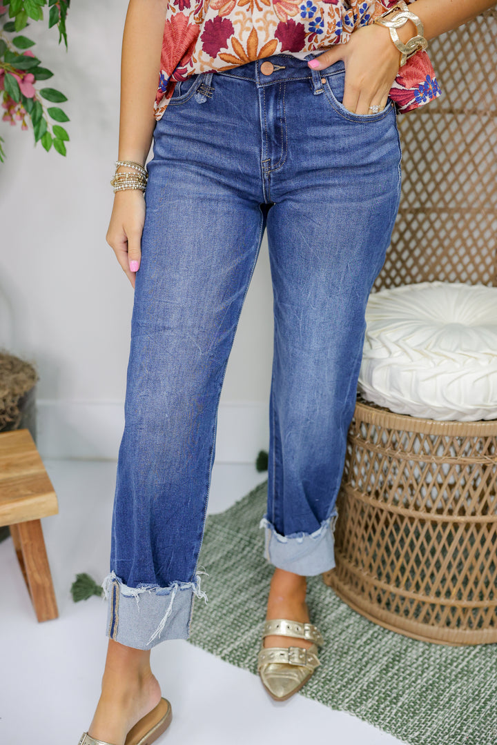 Risen - High Rise Crop Boyfriend Cuffed Jeans "Medium"