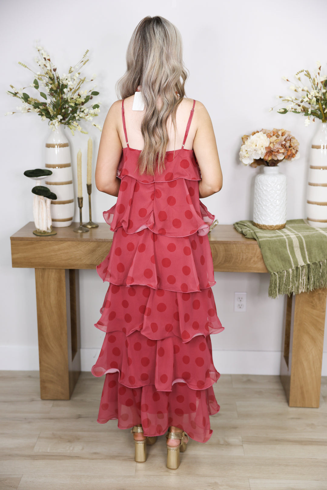 Tiered Polka Dot Maxi Dress "Burgundy"