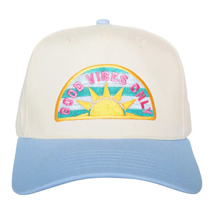 Good Vibes Only Patch Vintage Hat "Light Blue/Tan"