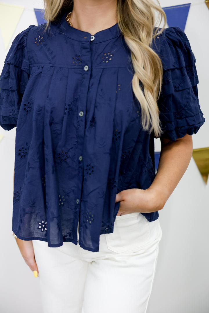Full on Fabulous Top "Navy Eyelet"