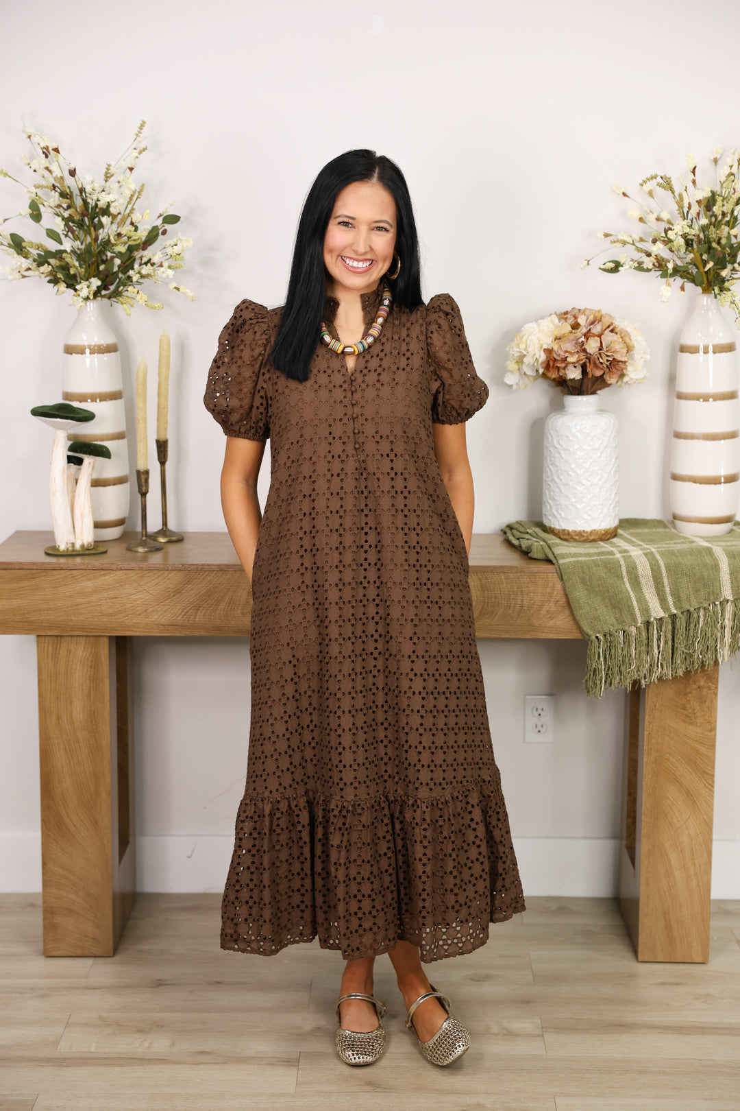 The Everlasting Eyelet Dress "Brown"