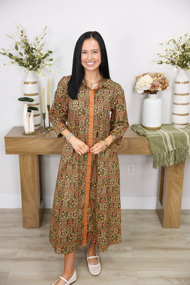 Falling for Florals Dress "Olive/Toffee"