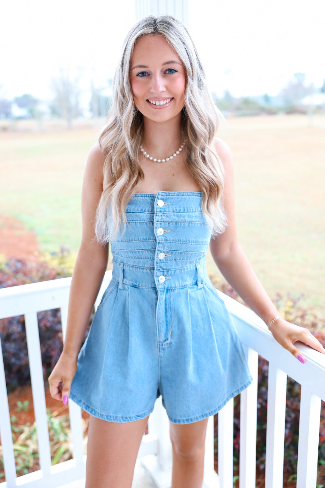 Strapless Denim Romper