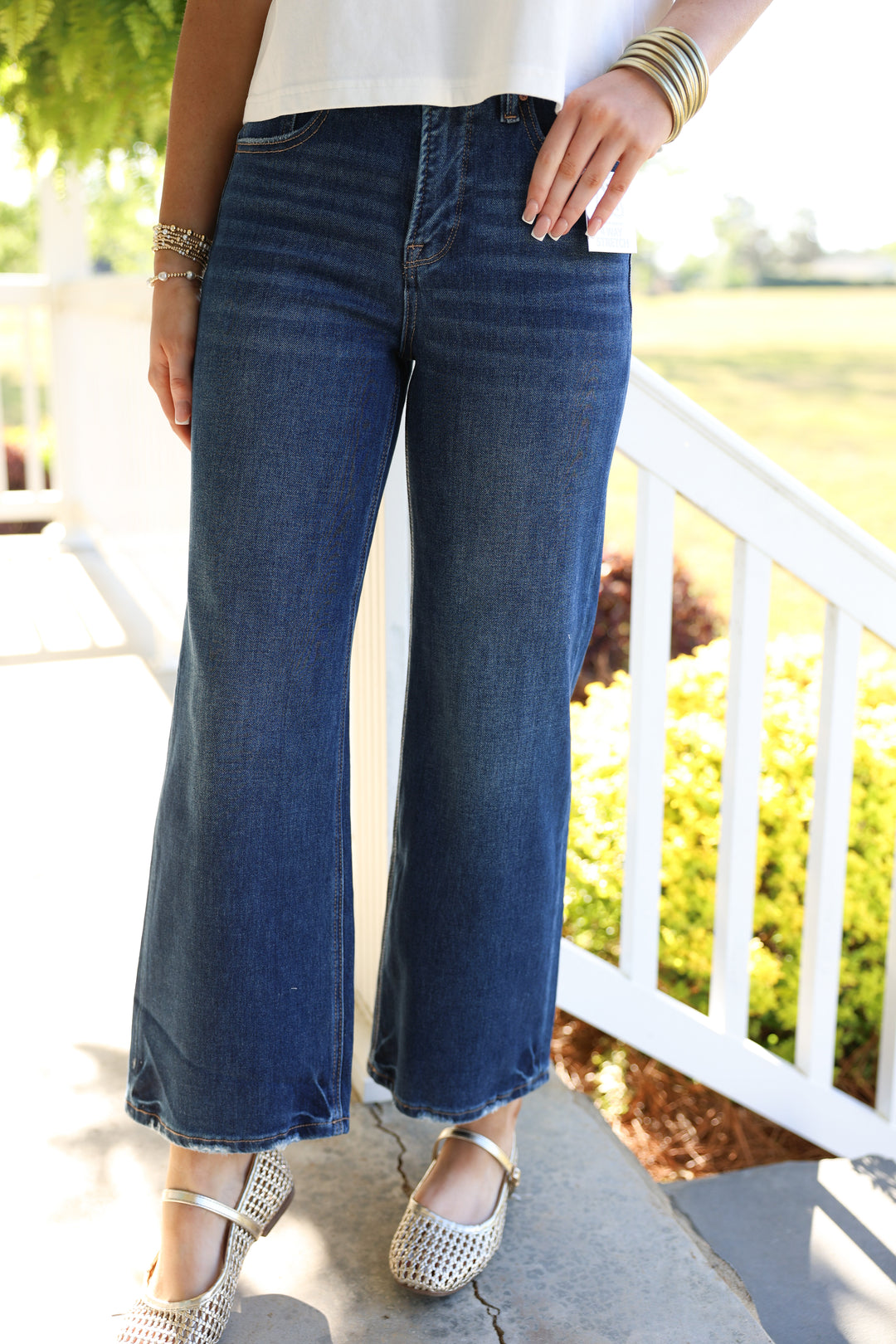 Risen - TC 4-Way Stretch High Rise Crop Wide Jeans "Dark"