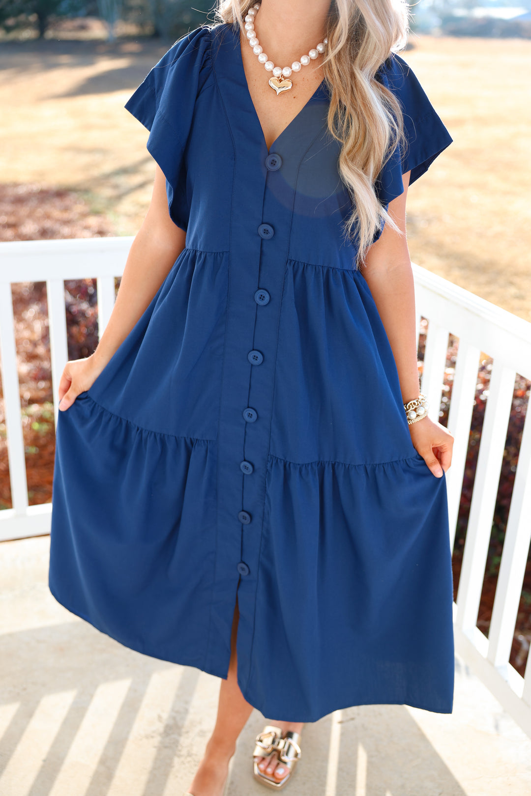 Nelly Navy Button Dress