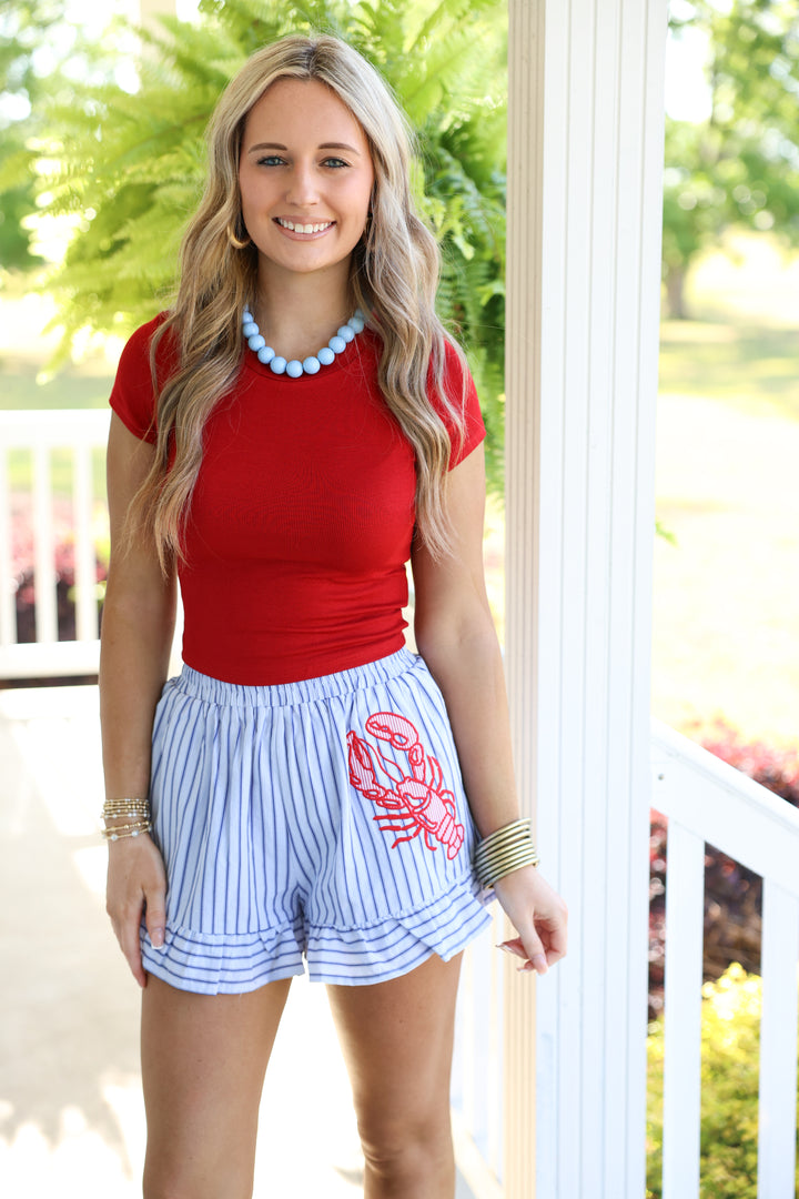 Lobster Striped Embroidery Patch Shorts "Blue"