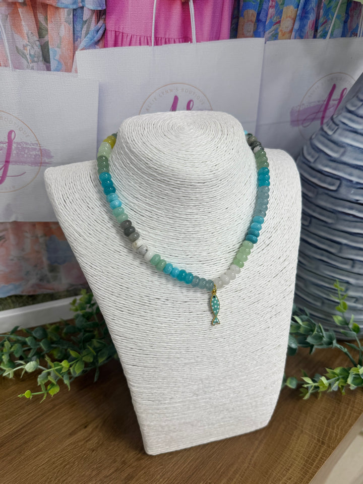 Hart Designs Jewelry - Green/Blue Multi Beaded Necklace "Fish Charm"
