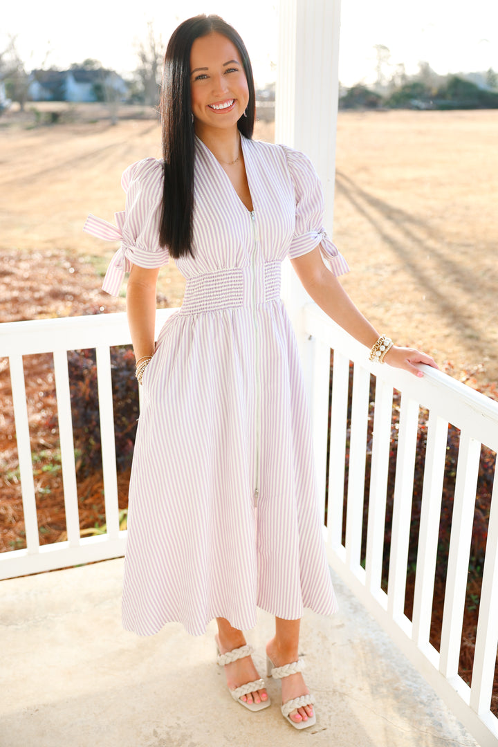 Giddy Gracious Striped Zipper Dress "Lavender"