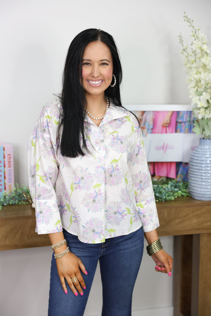 Lavender Meadow Top "Off White"