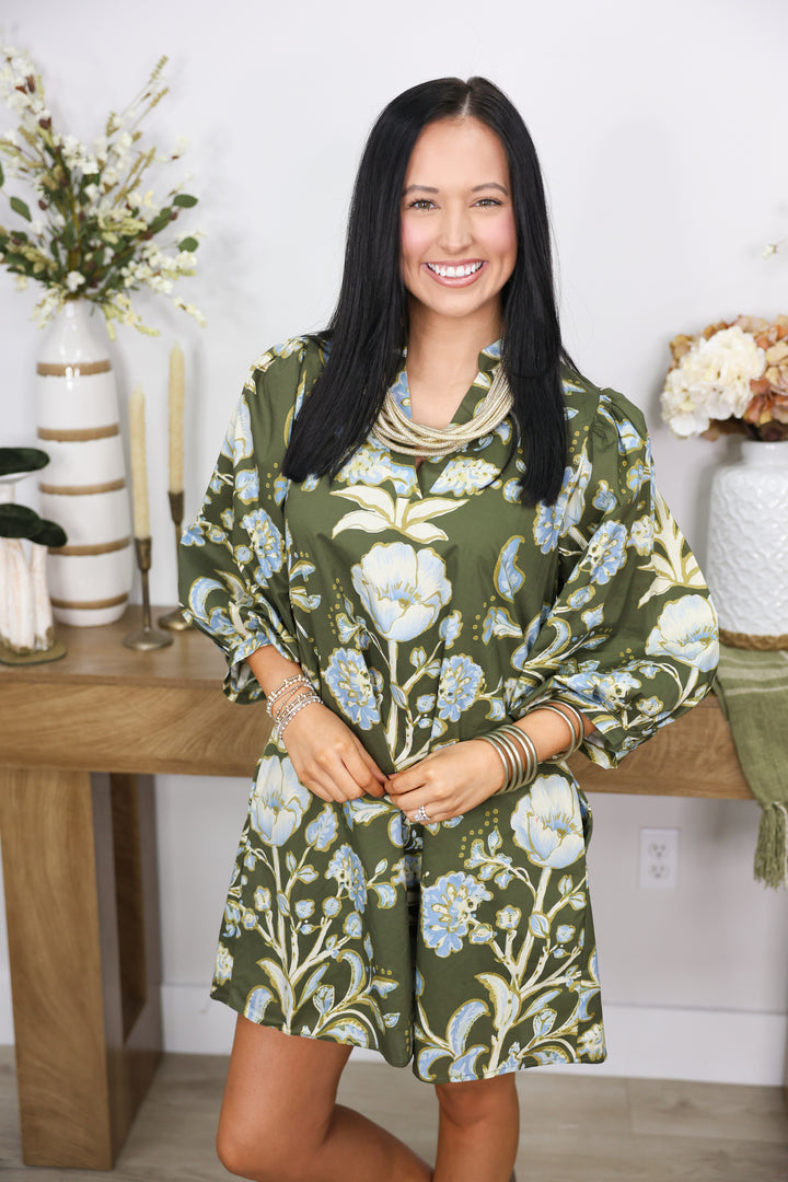Olive & Blue Bloom Dress
