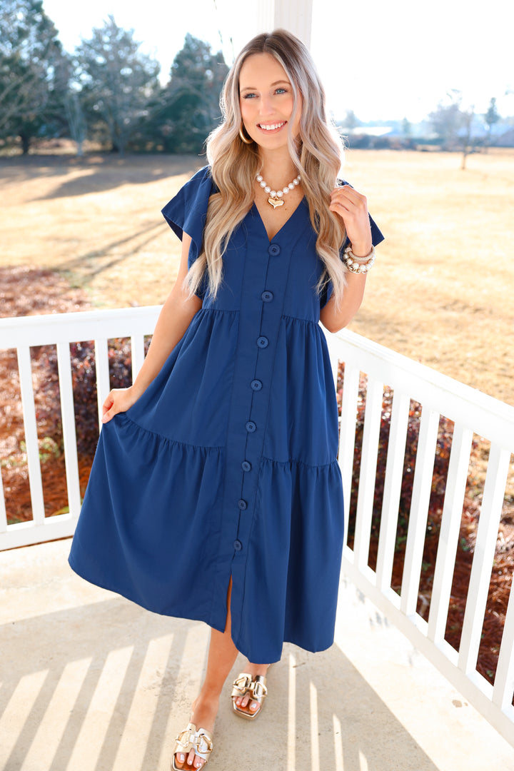 Nelly Navy Button Dress