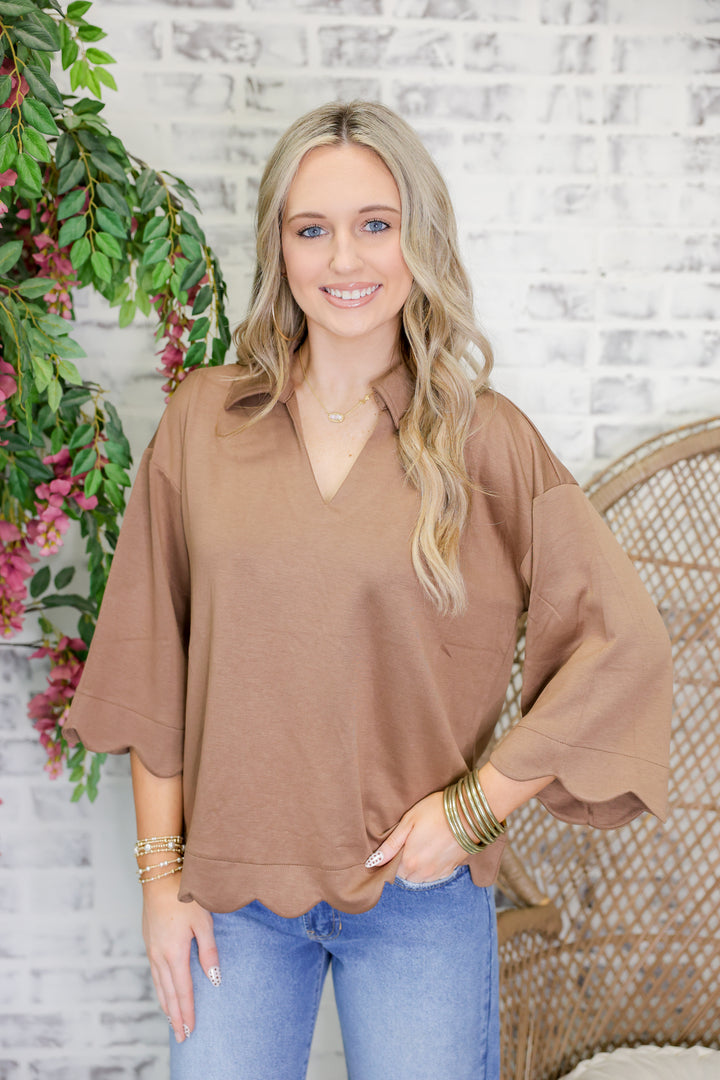 Butter Soft Scallop Edge Top "Mocha Mousse"