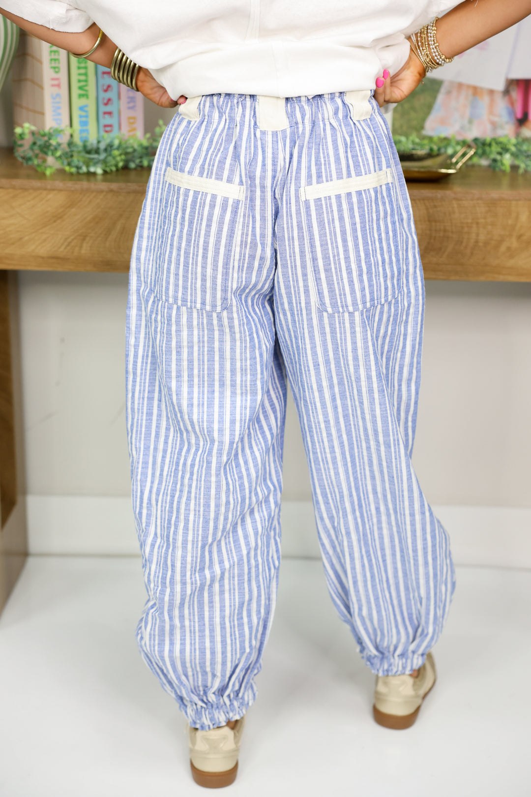 Soft Washed Striped Jogger Pants "Coastal Blue"