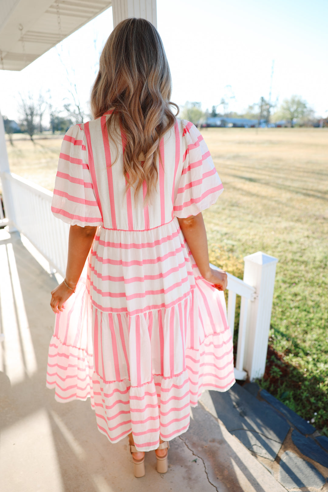 Sally Stripes Midi Dress "Pink"