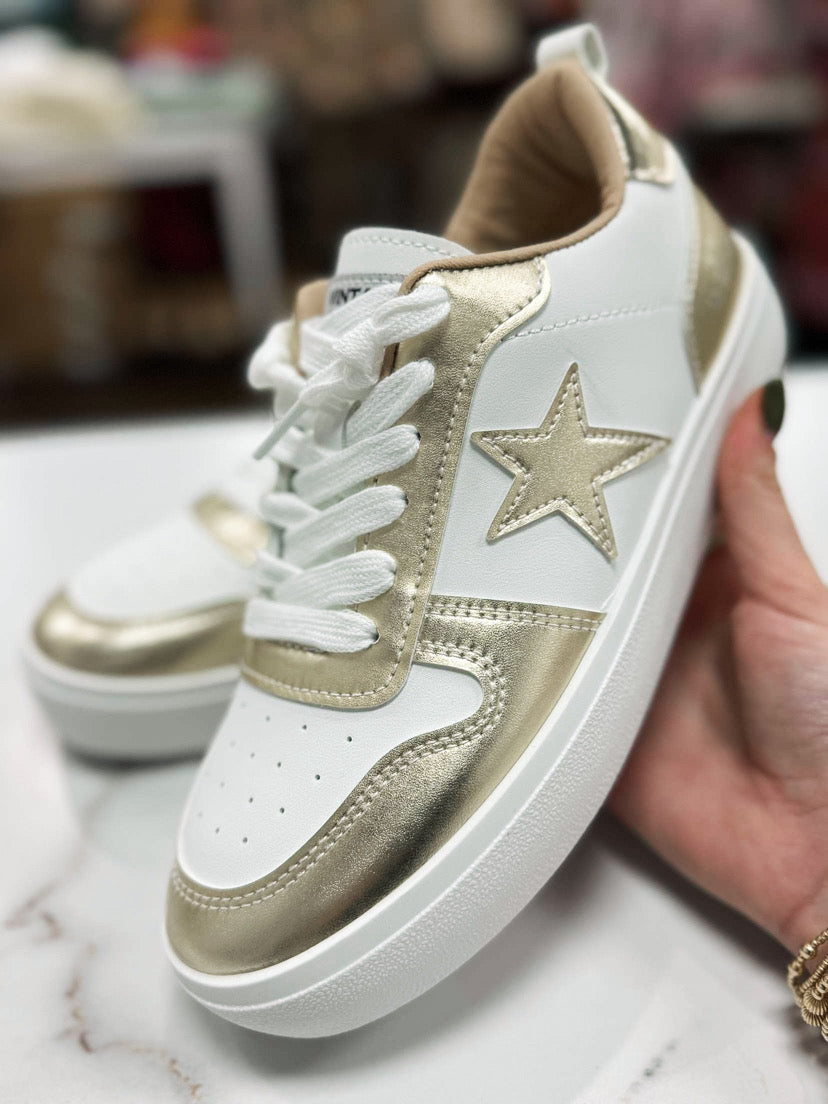 Vintage Havana - Gold Star Gold/White Wedged Mid Top Sneaker