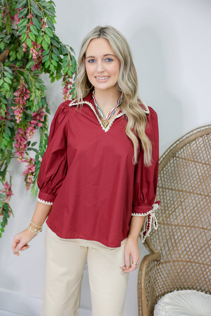 Sara Stitch Detail Top "Garnet"