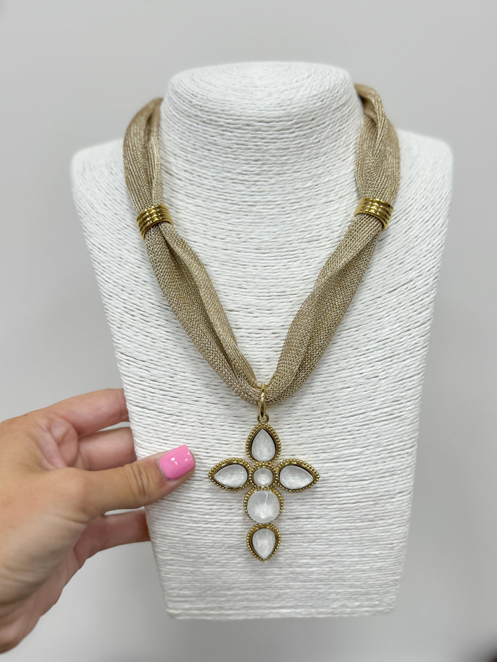 Hart Designs Jewelry - Gold Shimmer Scarf Necklace "Cross"
