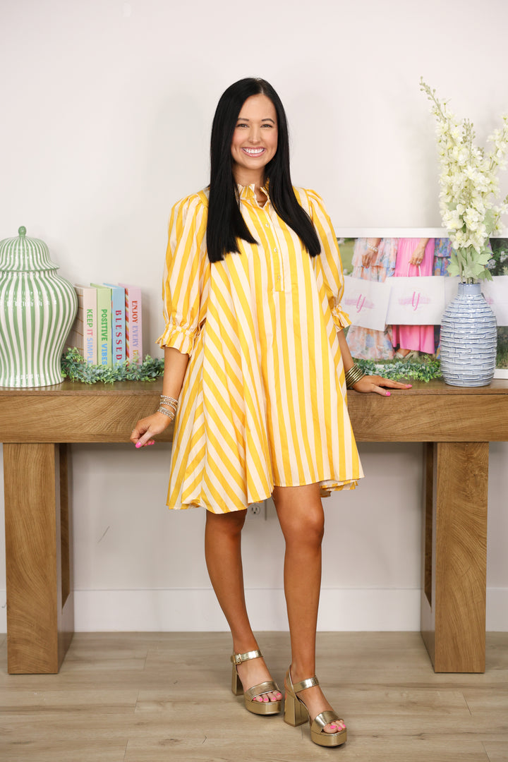 Sunny Side Stripe Mini Dress "Gold Yellow"