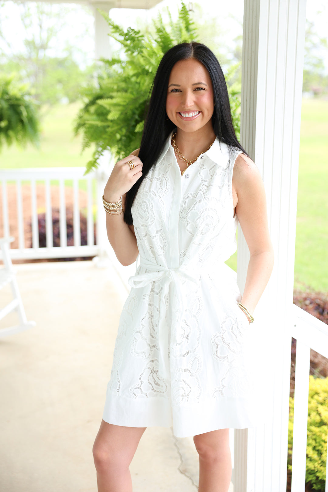 Floral Lace Overlay Solid Sleeveless Mini Dress "Off White"