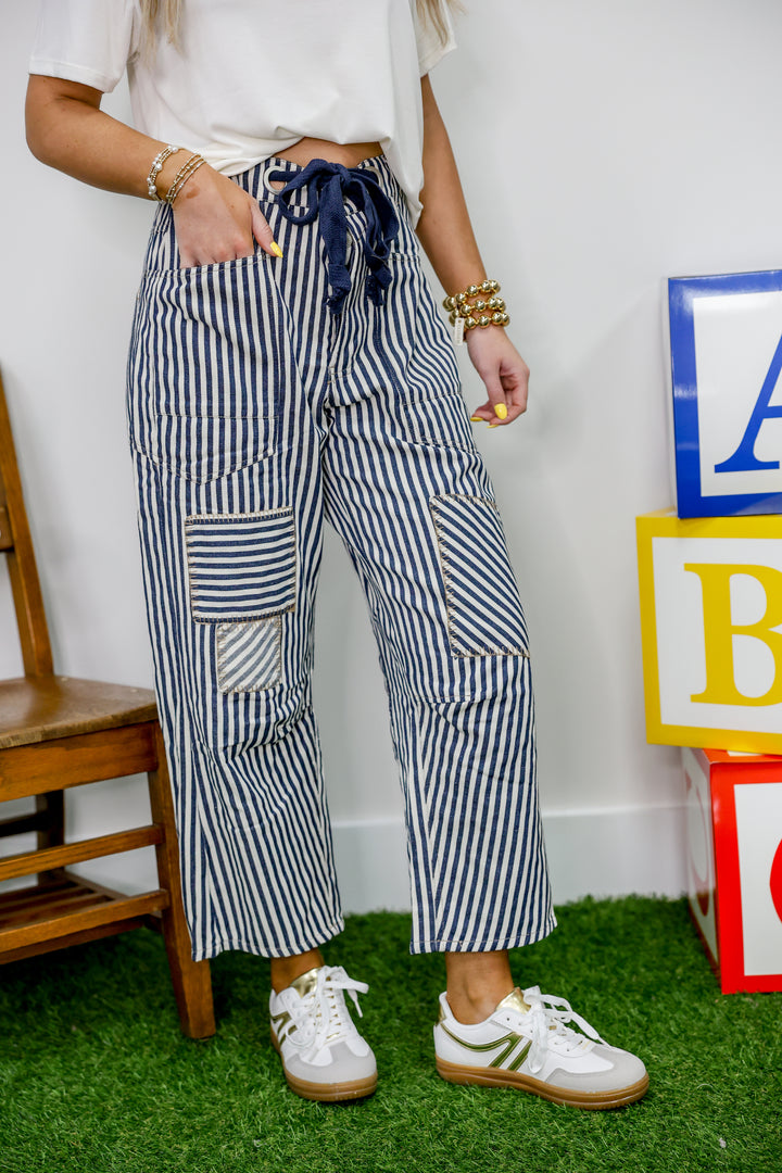Striped Barrel Pants "Midnight Navy"