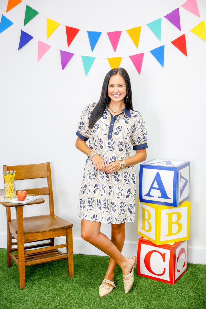 Wishful Thinking Dress "Navy/Cream"
