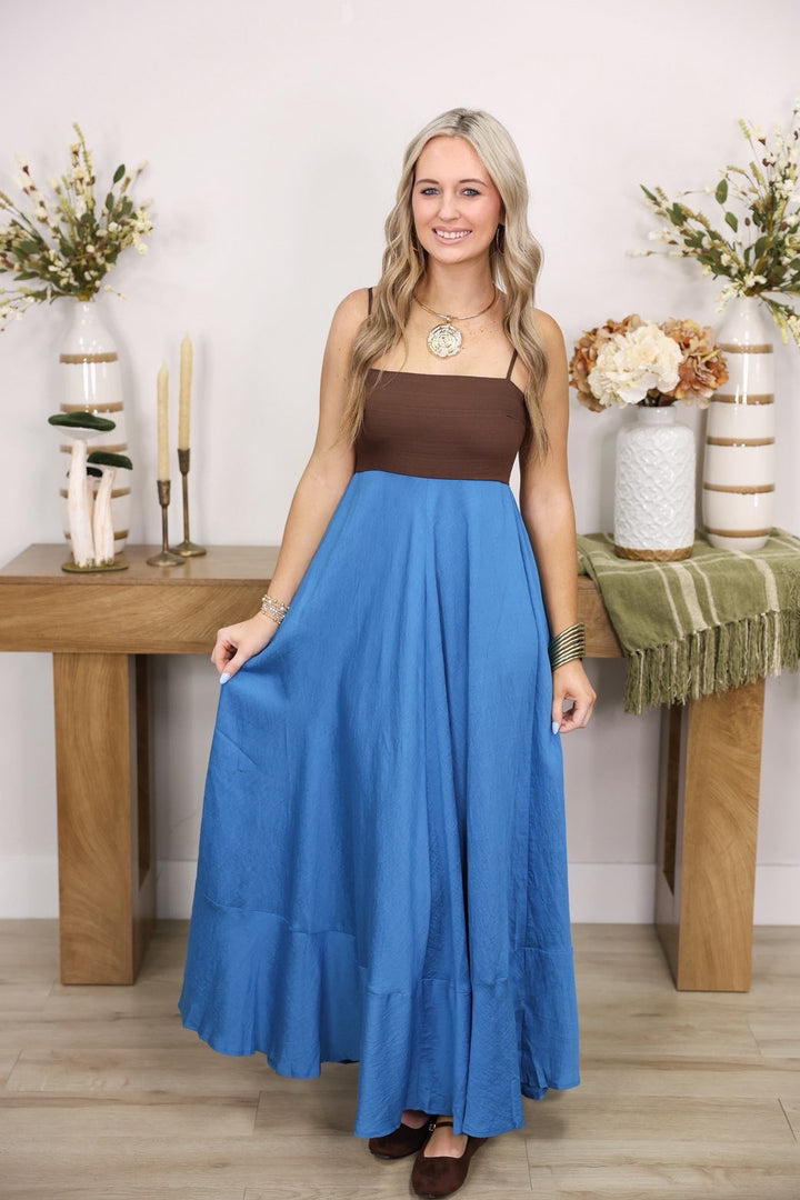 Hailey Colorblock Maxi Dress "Brown/Blue"