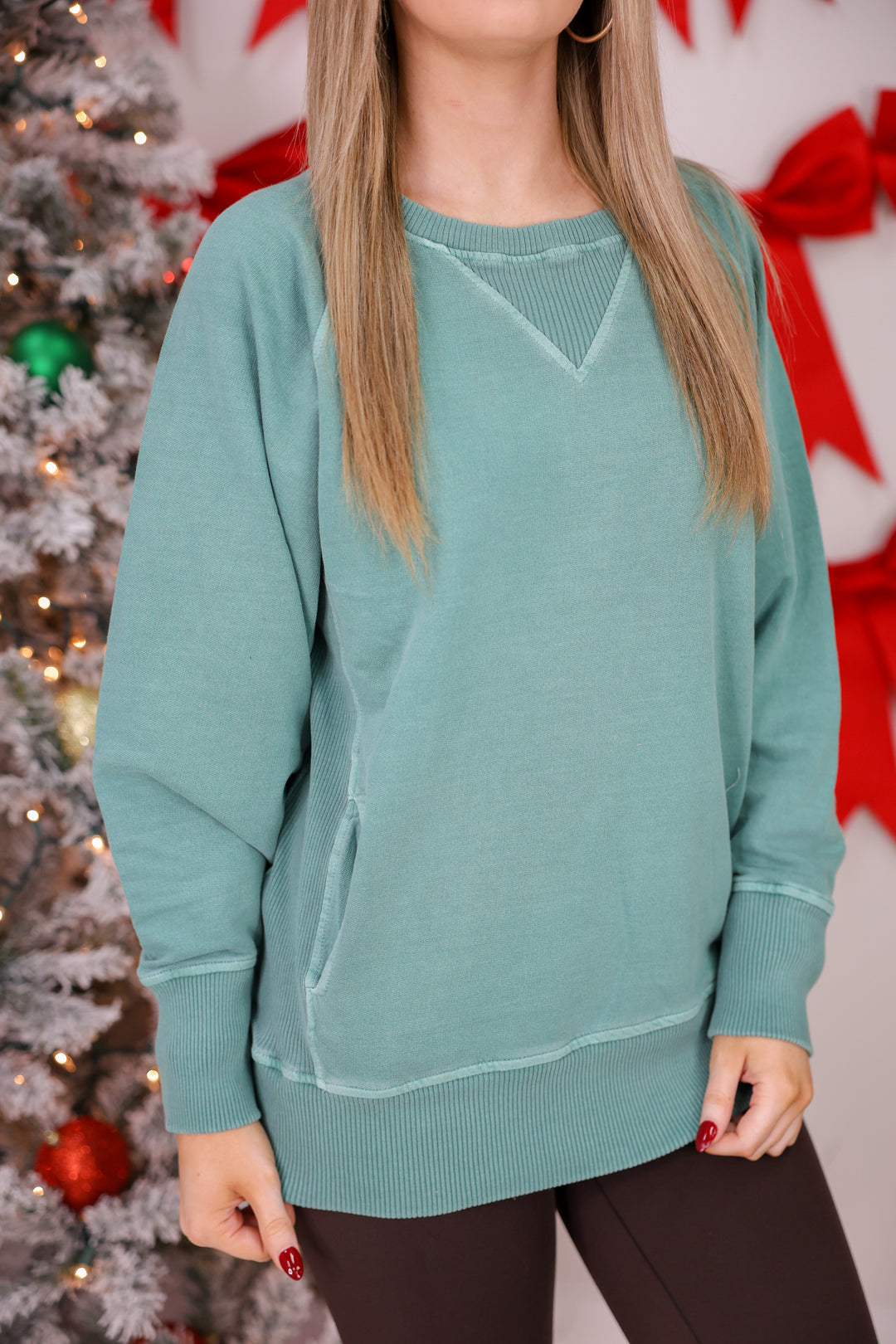 Pigment Dyed French Terry Pullover W/ Pockets "DK Green"