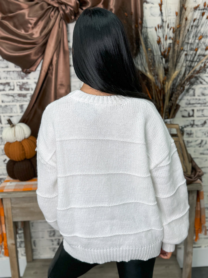 Long Sleeve Crew Neck Oversized Sweater "White"