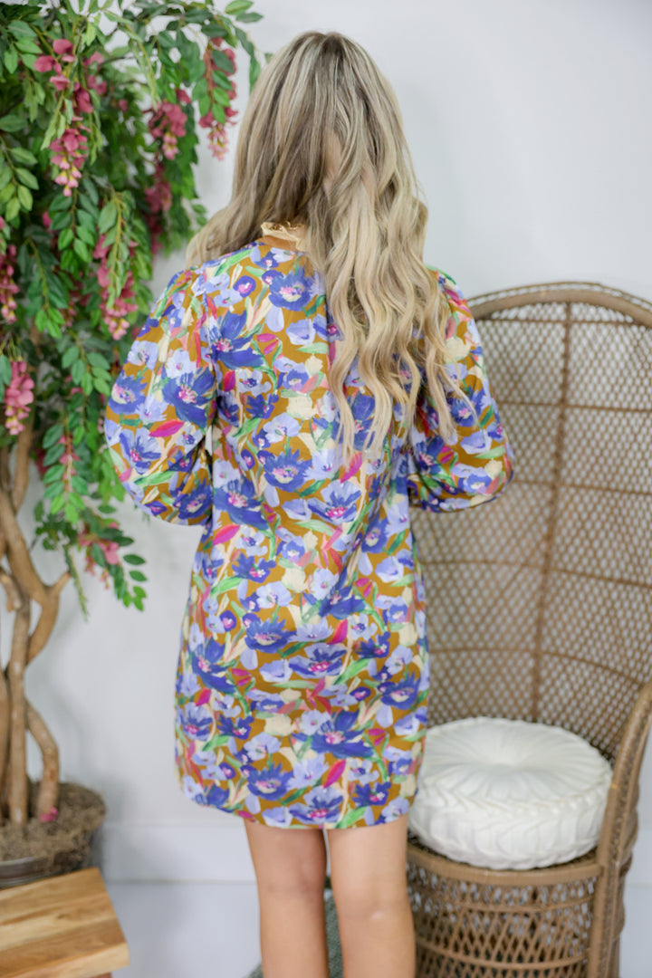 Vibrant Fall Floral Dress "Brown Mix"